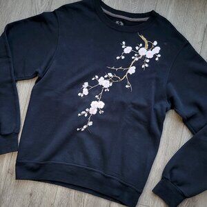Black Fruit of the Loom Sweater Customized with Orchid Design, size S